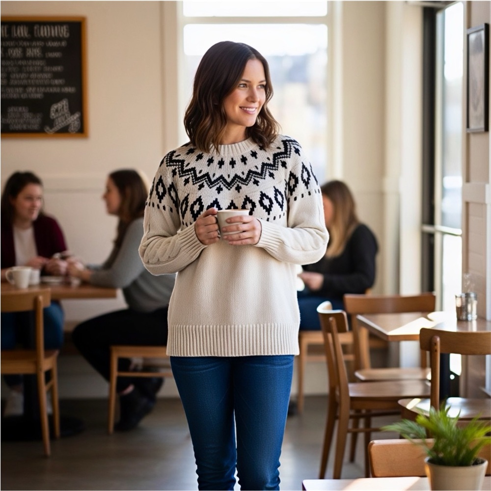 Magaschoni Fair Isle Cable-Knit Wool Sweater – Cream– Size M – NWT – MSRP $178